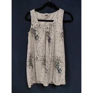 VILA Minnie Print Tunic Beige Sleeveless Top Scoop Neck Lightweight Women Size S